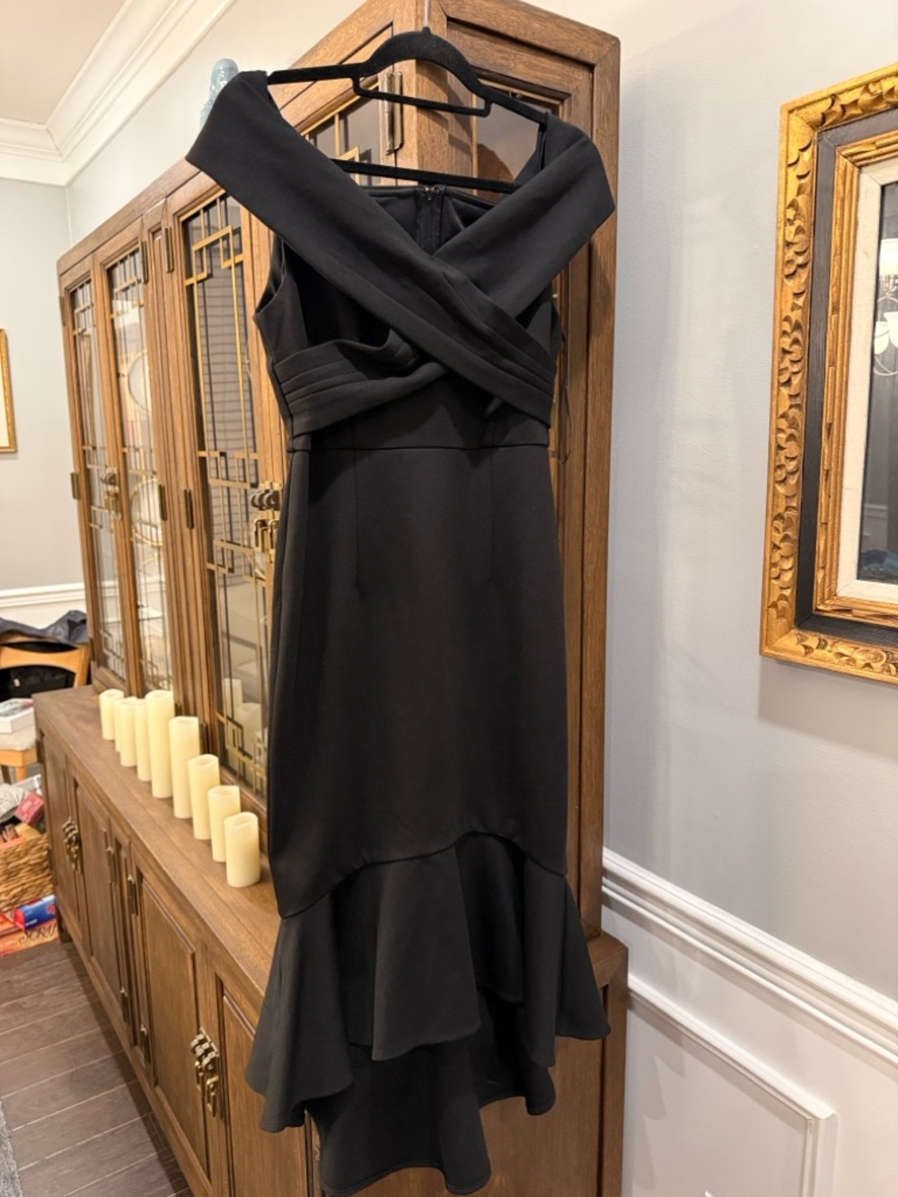 Black Off-Shoulder High-Low Ruffle Hem Dress - Picture 16 of 16